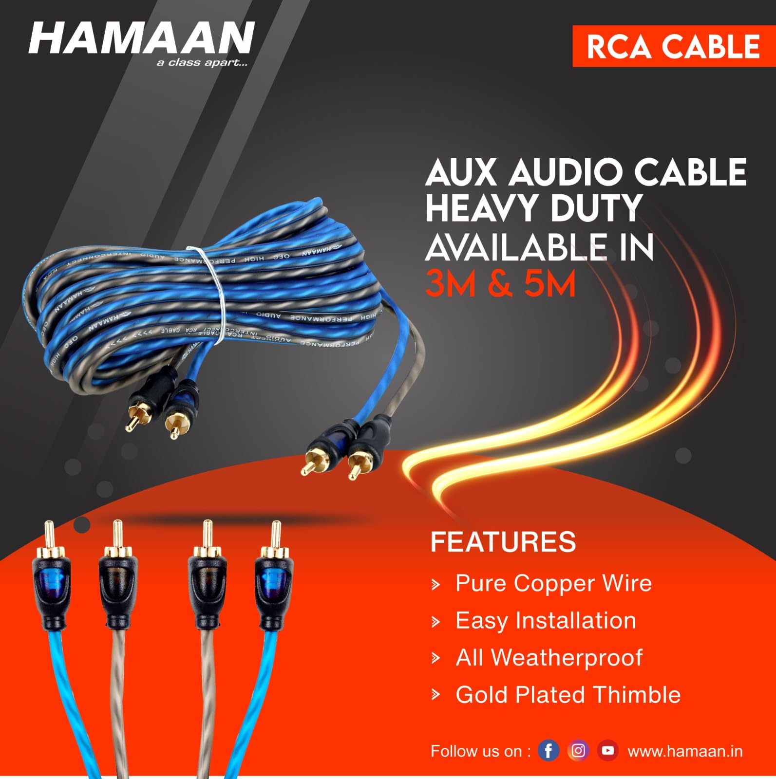 Buy HAMAAN HMRC-5 RCA 2-Channel Twisted 2-Male to 2-Male RCA Audio